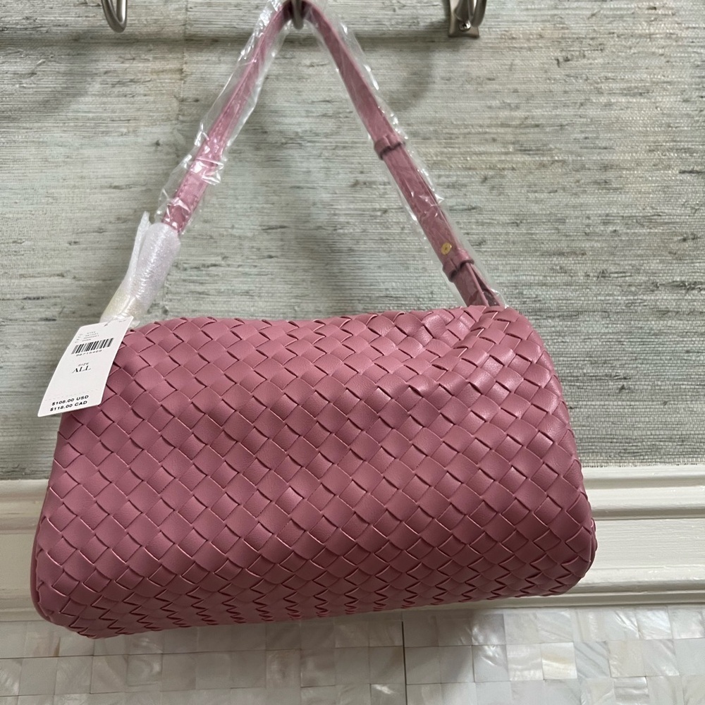 NWT new Anthropologie woven shoulder bag pink mauve faux leather zipper purse - Picture 8 of 15
